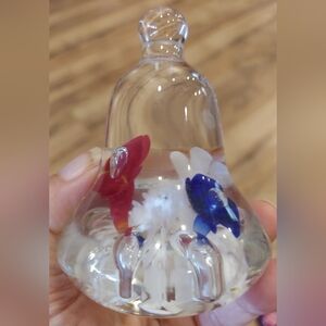 4” Joe Rice 1994 ST CLAIR Art Glass Red Blue Trumpet  Bubble Bell Paperweight